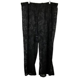 Wide Leg Sheer Mesh Pull On Pants Draw String Women's Plus Beach Cover 3X Black